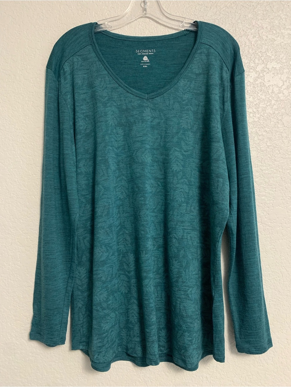 Segments Tee Top Womens XXL Merino Wool Base Layer Leaf Print Long Sleeve Vneck